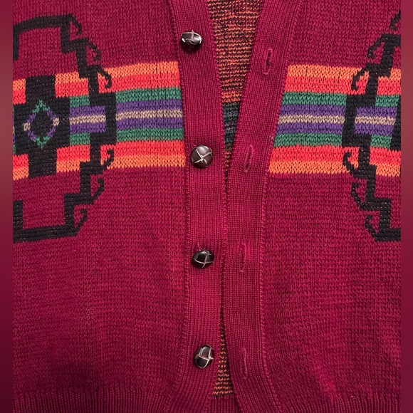 Pendleton Vintage Red Wool Cardigan Western Aztec Size Medium Sweater - Picture 13 of 14